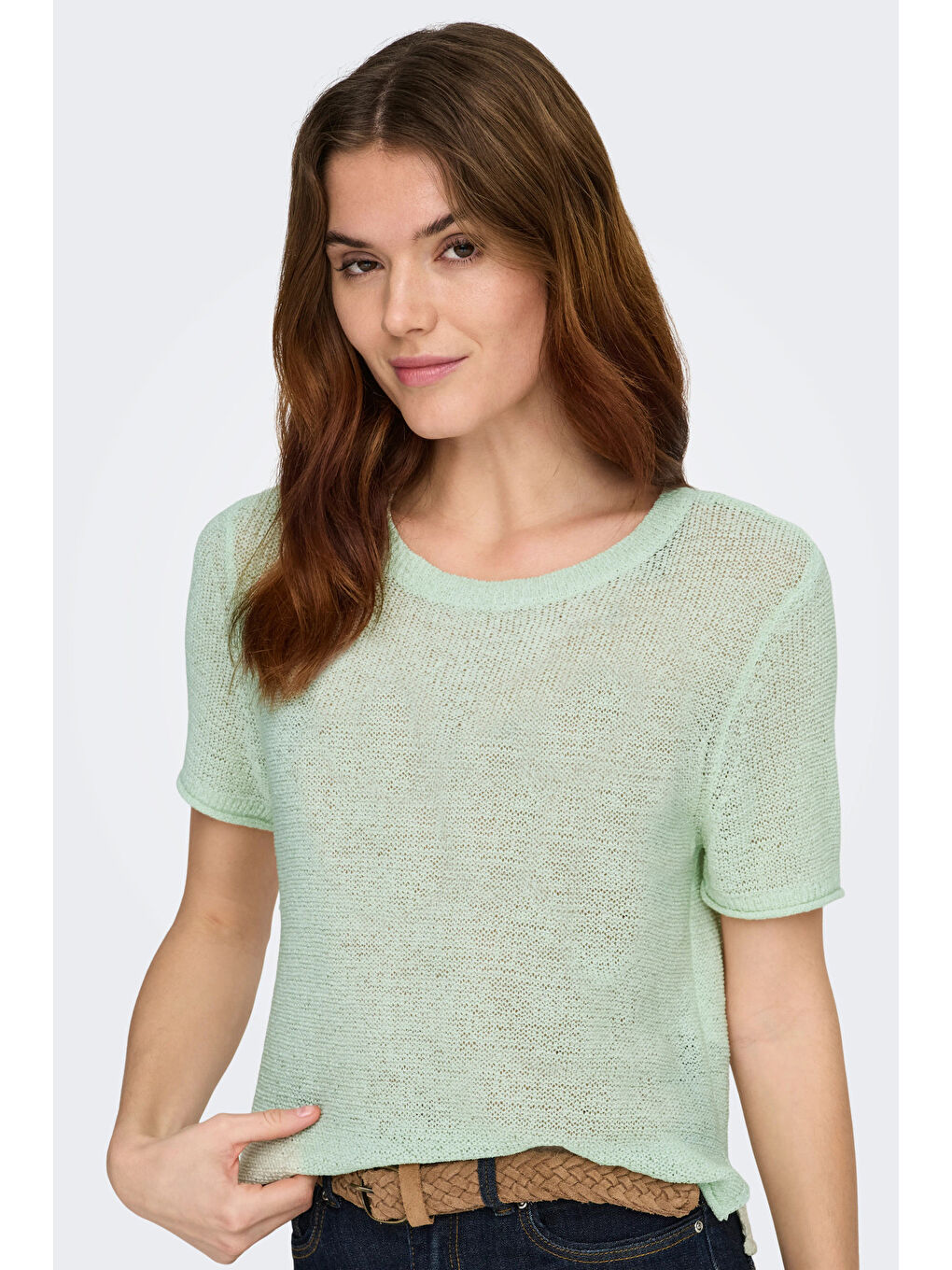 Yeşil Onlsunny Regular Fit Bisiklet Yaka Örme Kadın Kazak 15254282-2