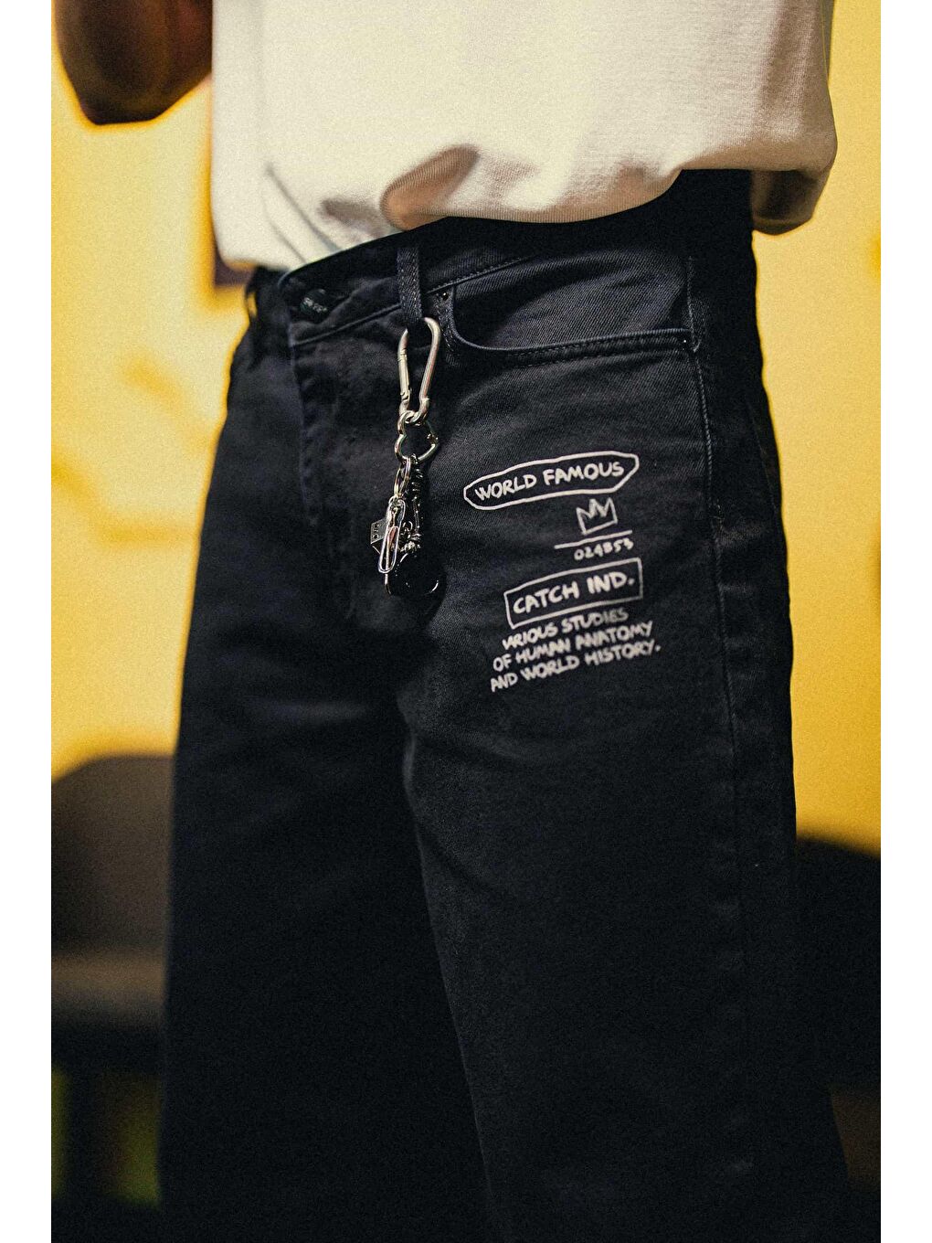 Erkek Baskılı Baggy Jean Pantolon Siyah-1