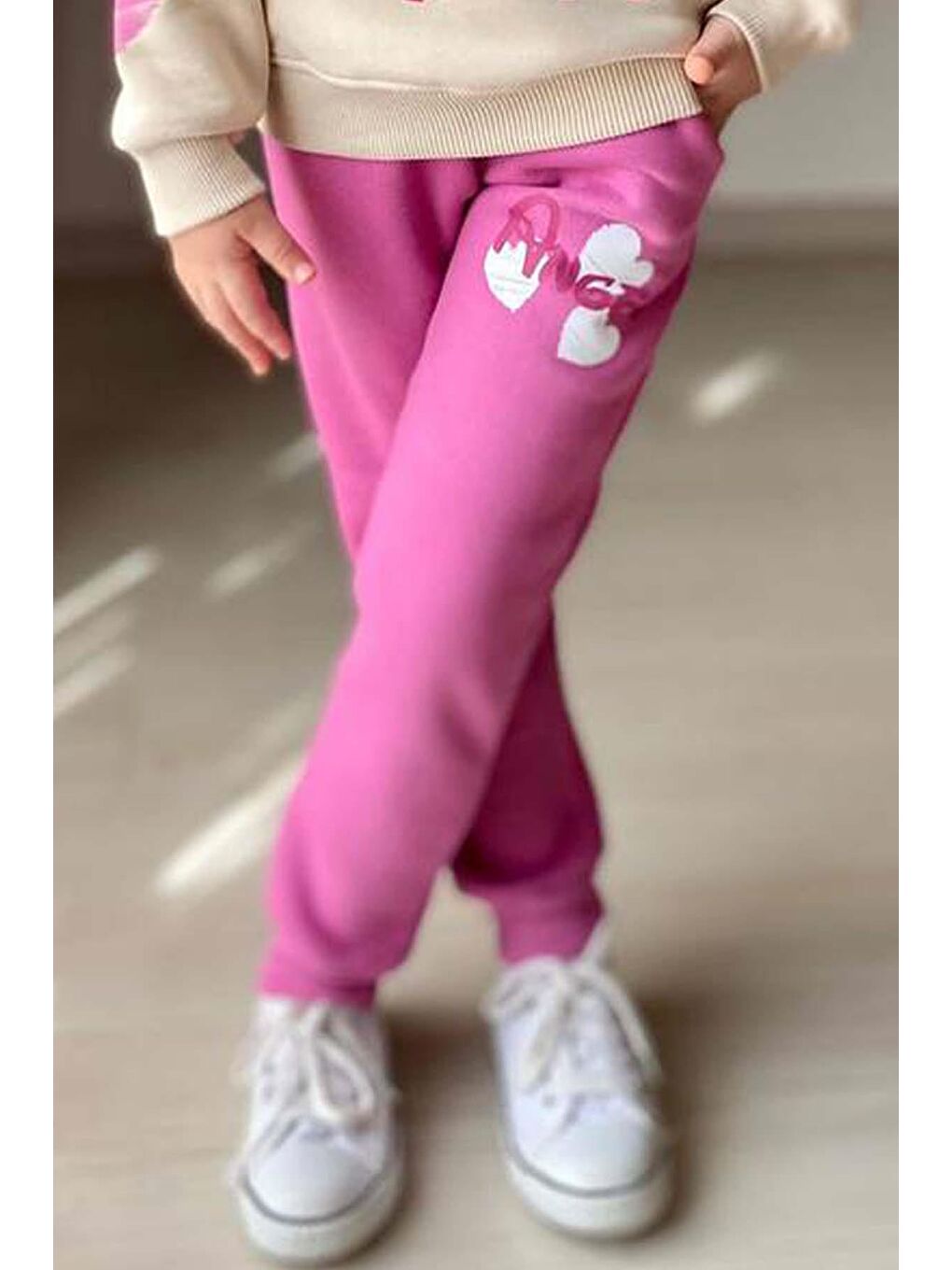 Kız Çocuk Stitch Karakter ve Angel Yazı Baskılı Pembe Eşofman Takım-2