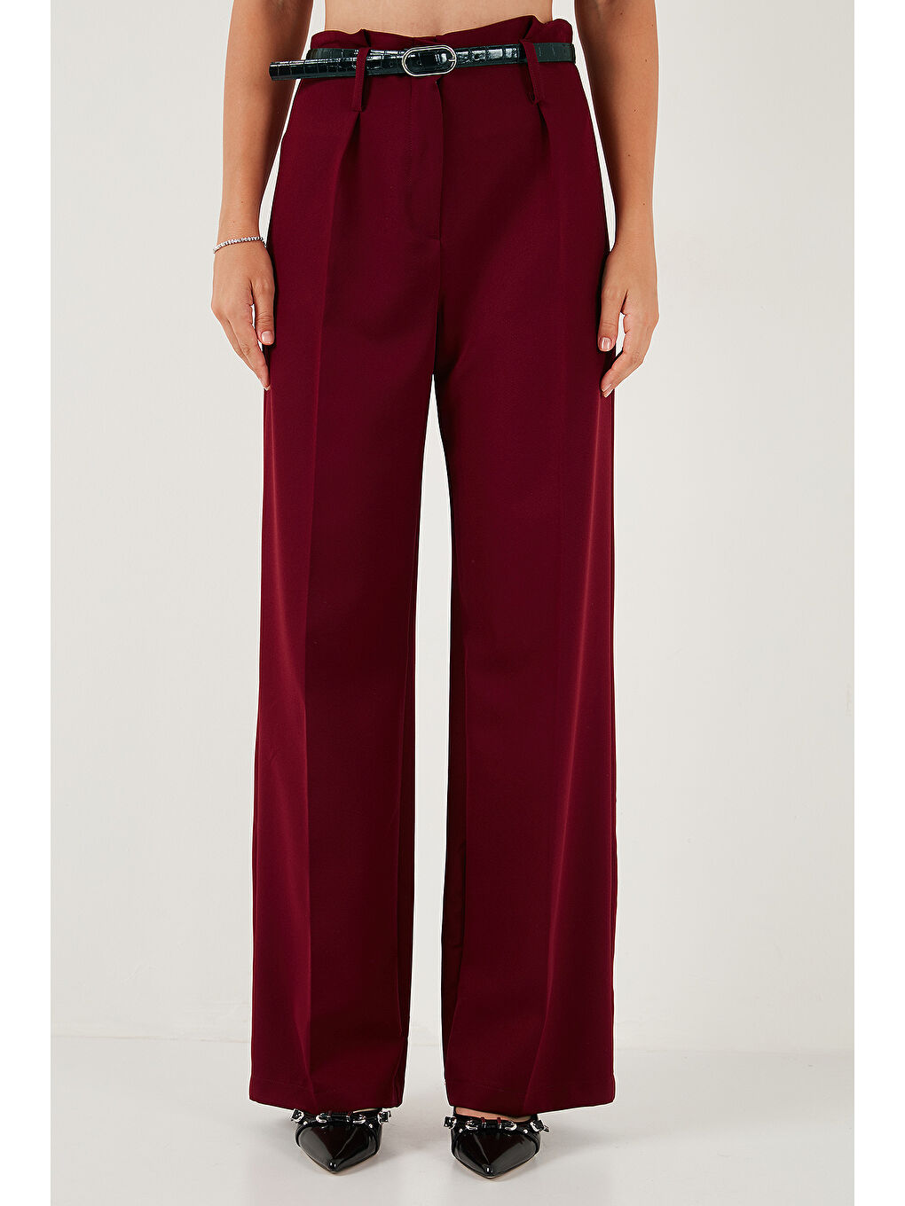 Bordo Wide Leg Yüksek Bel Geniş Paça Palazzo Pantolon 65271262-1