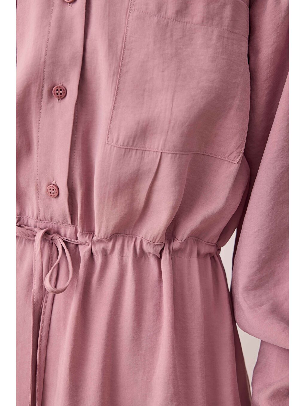 Pembe Büzgülü Modal Elbise Gül Kurusu-4