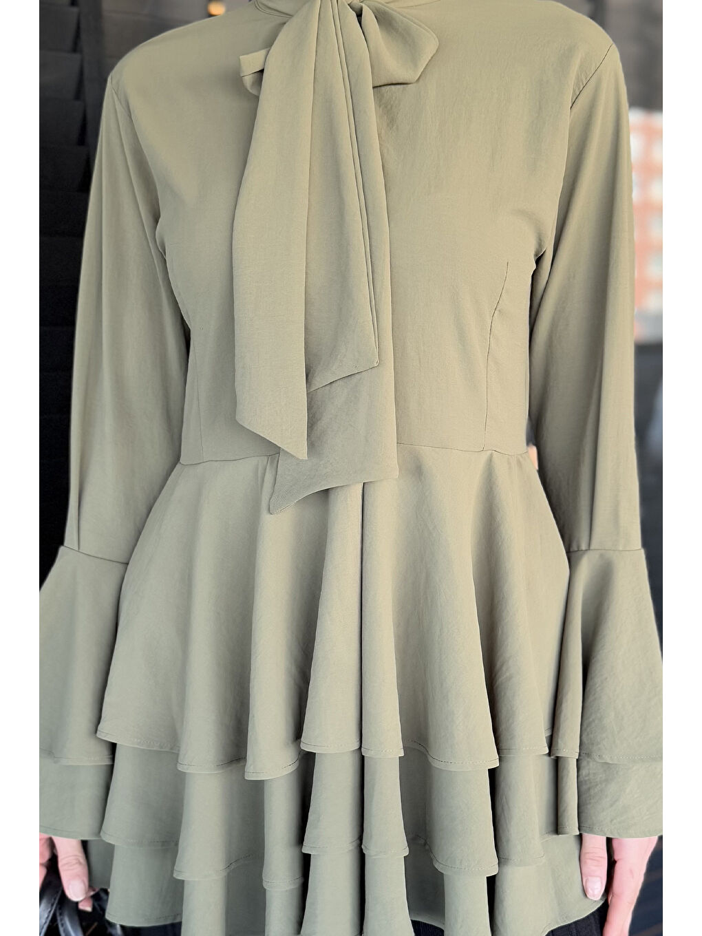 Haki Tesettür Piliseli Şifon Tunik-6