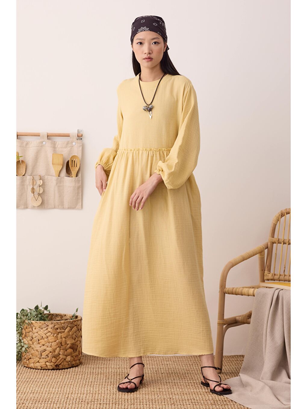 Müslin Elbise Soft Sarı-1