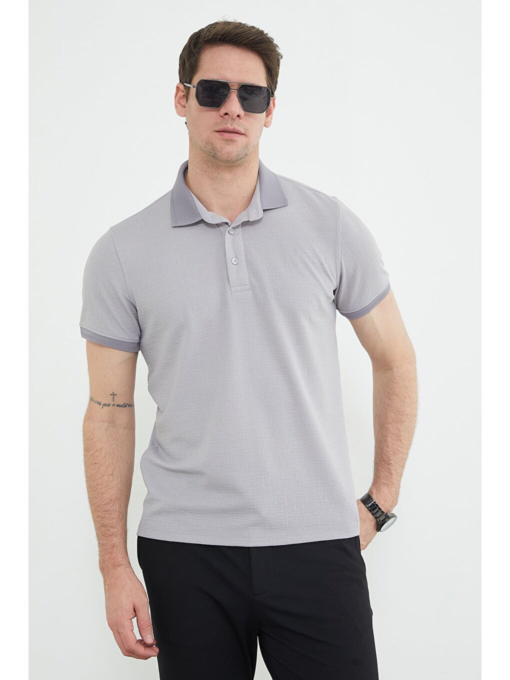 Gri Polo Yaka Regular Fit Tişört