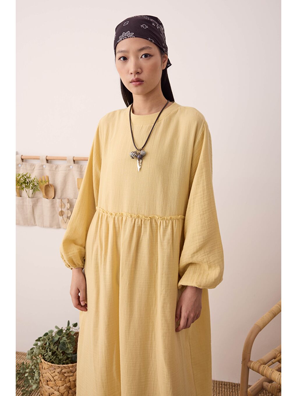 Müslin Elbise Soft Sarı-2