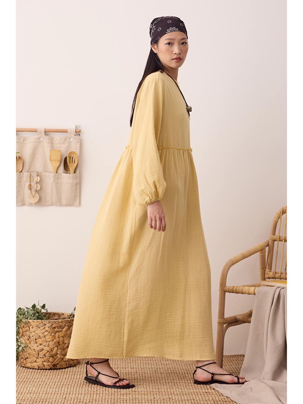 Müslin Elbise Soft Sarı-4