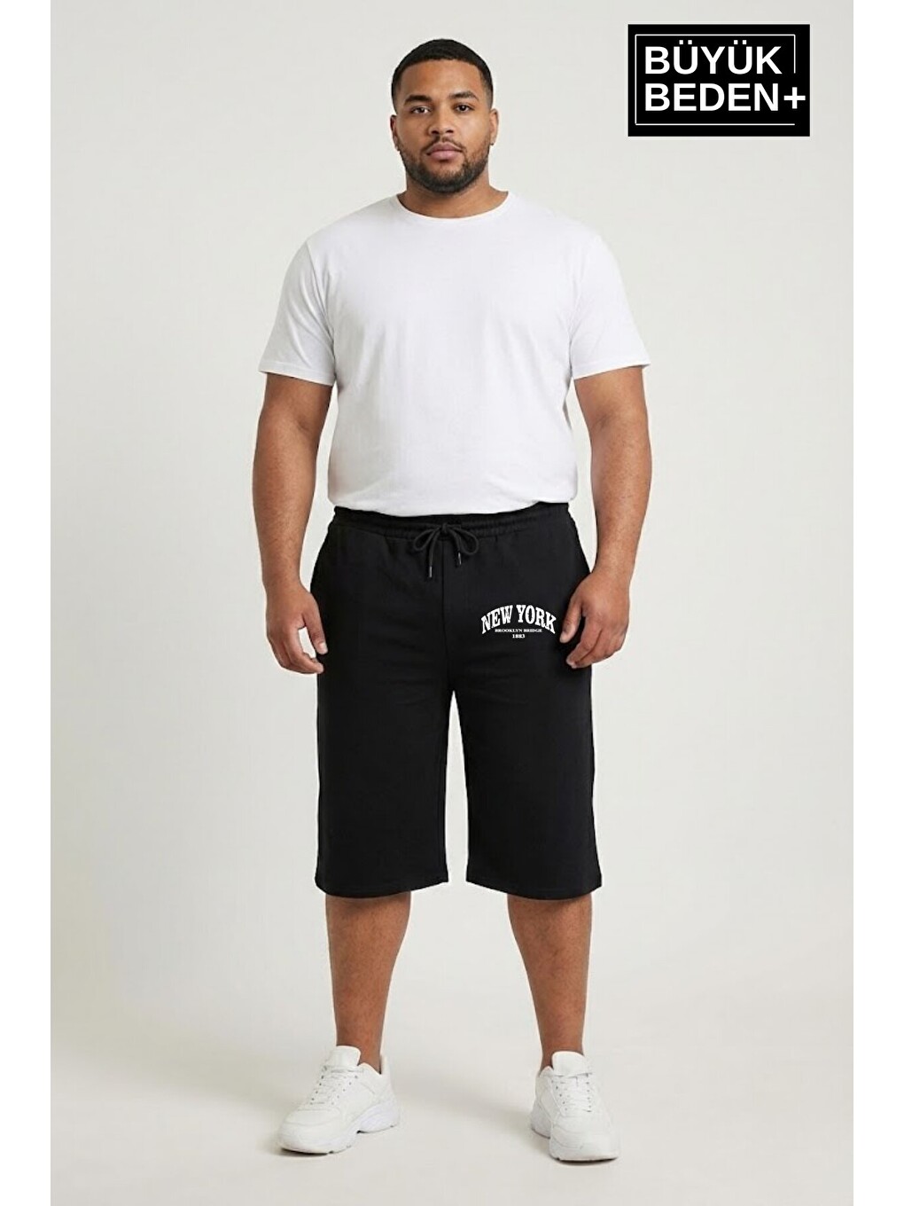 Siyah Büyük Beden Erkek Şort New York Baskılı Rahat Kalıp 3XL-6XL SPR26BSR591-05