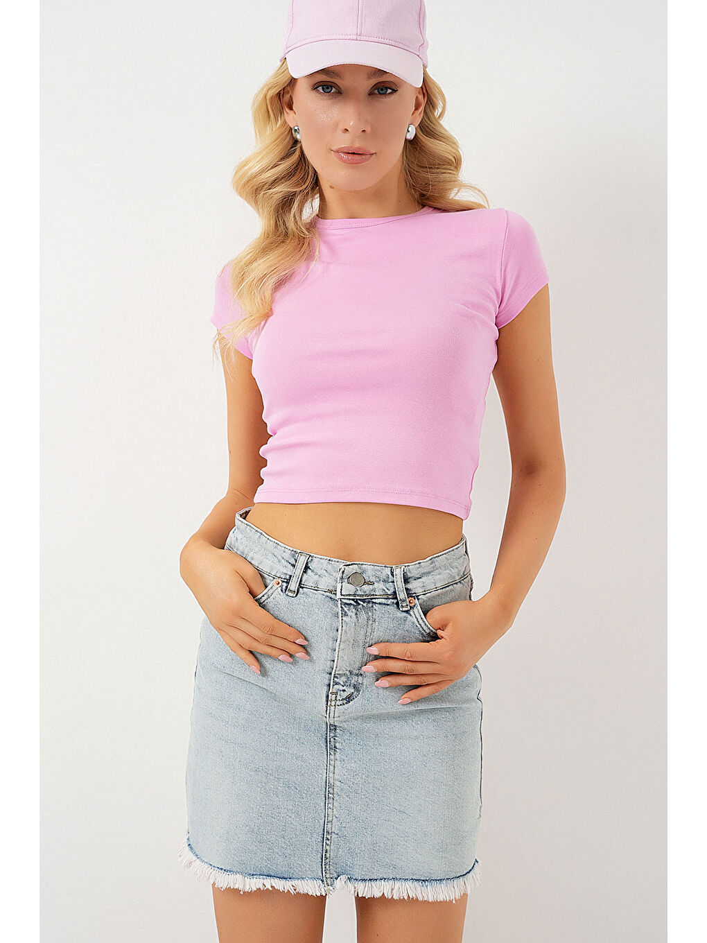 Kadın Püsküllü Mini Jean Etek 8051   Mavi