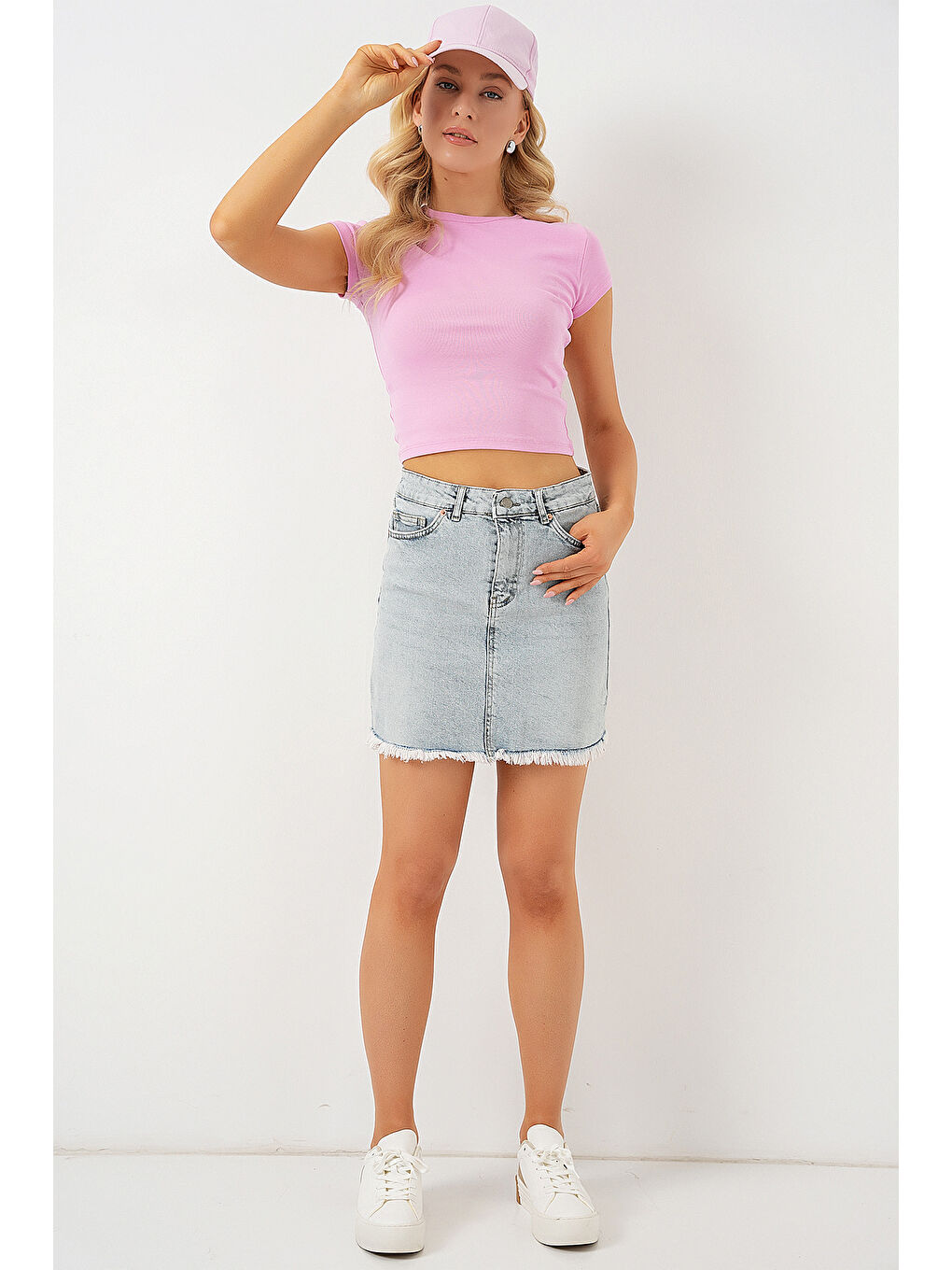 Kadın Püsküllü Mini Jean Etek 8051   Mavi-1