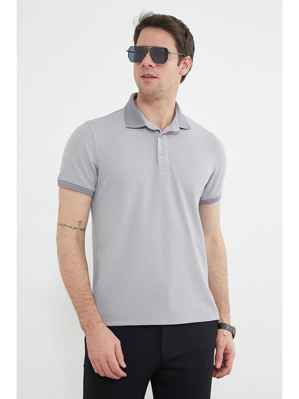 Gri Polo Yaka Regular Fit Tişört-1