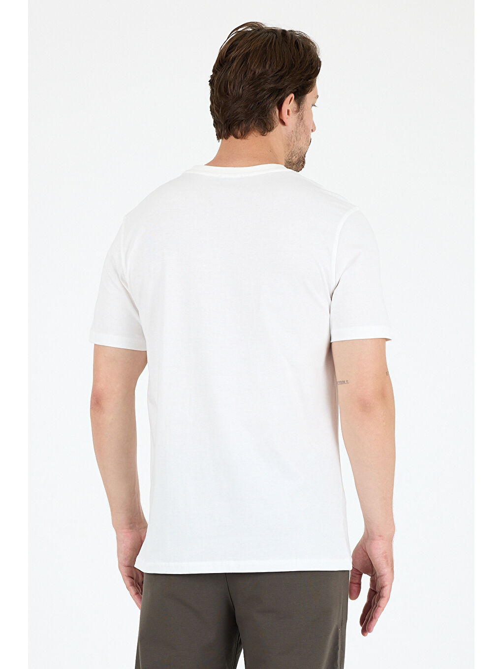 Ekru Erkek %100 Pamuk Bisiklet Yaka Kısa Kollu Baskılı Tişört Rahat ve Günlük Erkek Tişört 0018-4