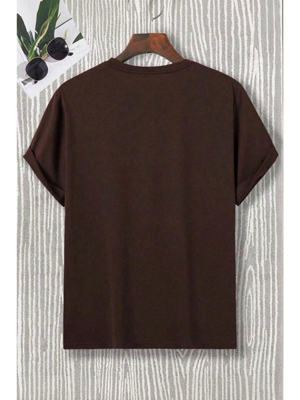 Kahverengi Mountains Baskılı Bisiklet Yaka Pamuklu Erkek T-Shirt Rahat Kesim-2
