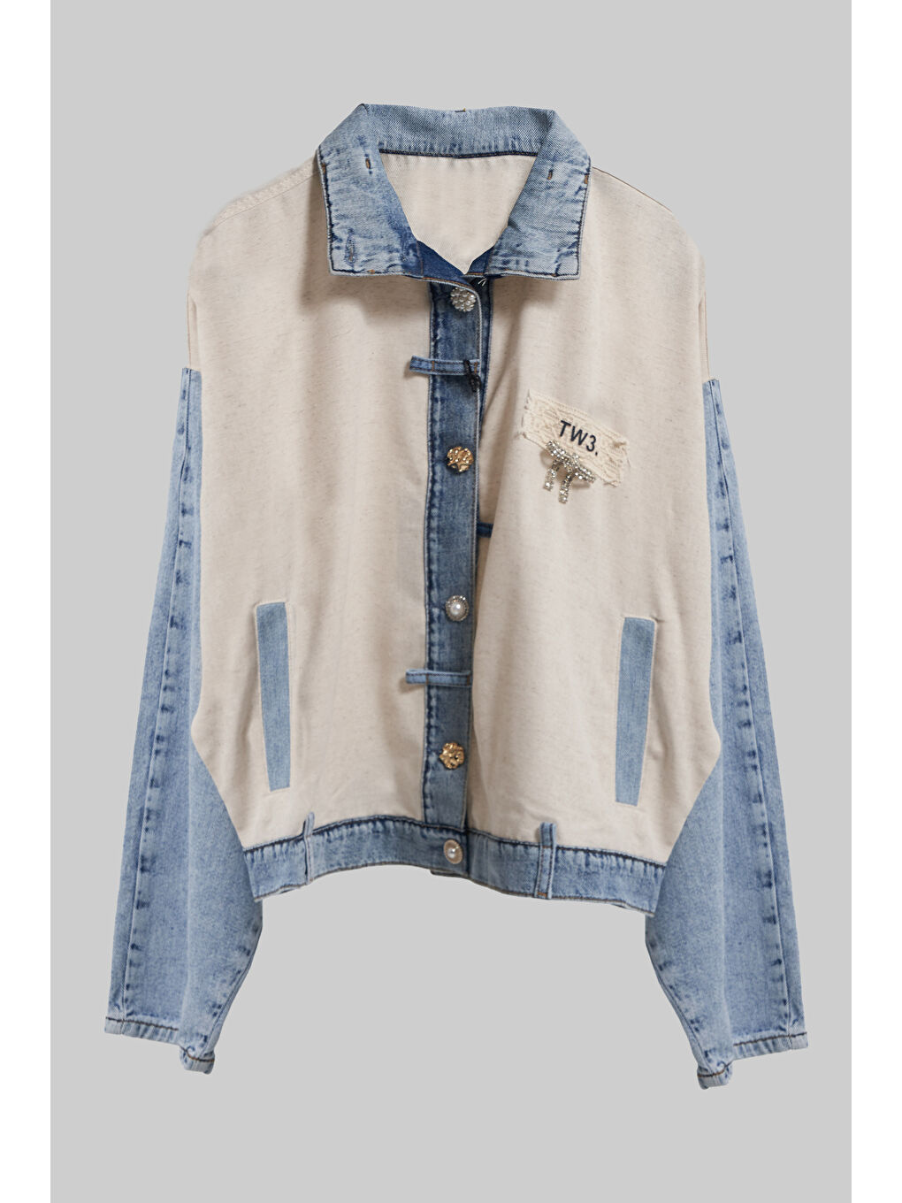 Mavi Kadın Tınt Bej Rengi Denim Örme Kumaş Oversize Özel Tasarım Denim Ceket-1