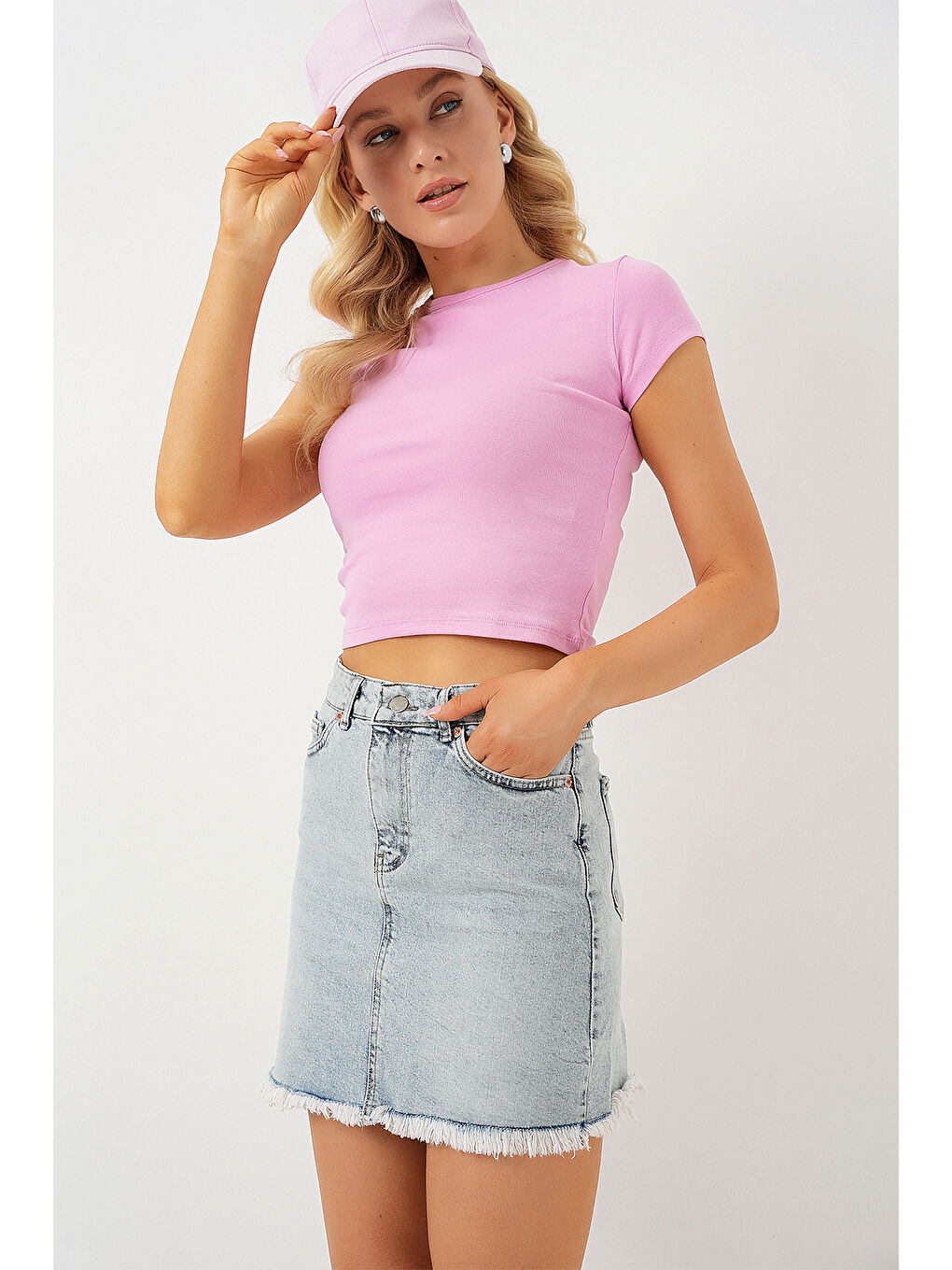 Kadın Püsküllü Mini Jean Etek 8051   Mavi-3