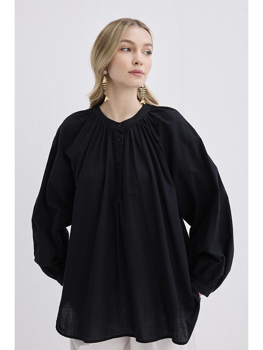 Flam Keten Gömlek Siyah