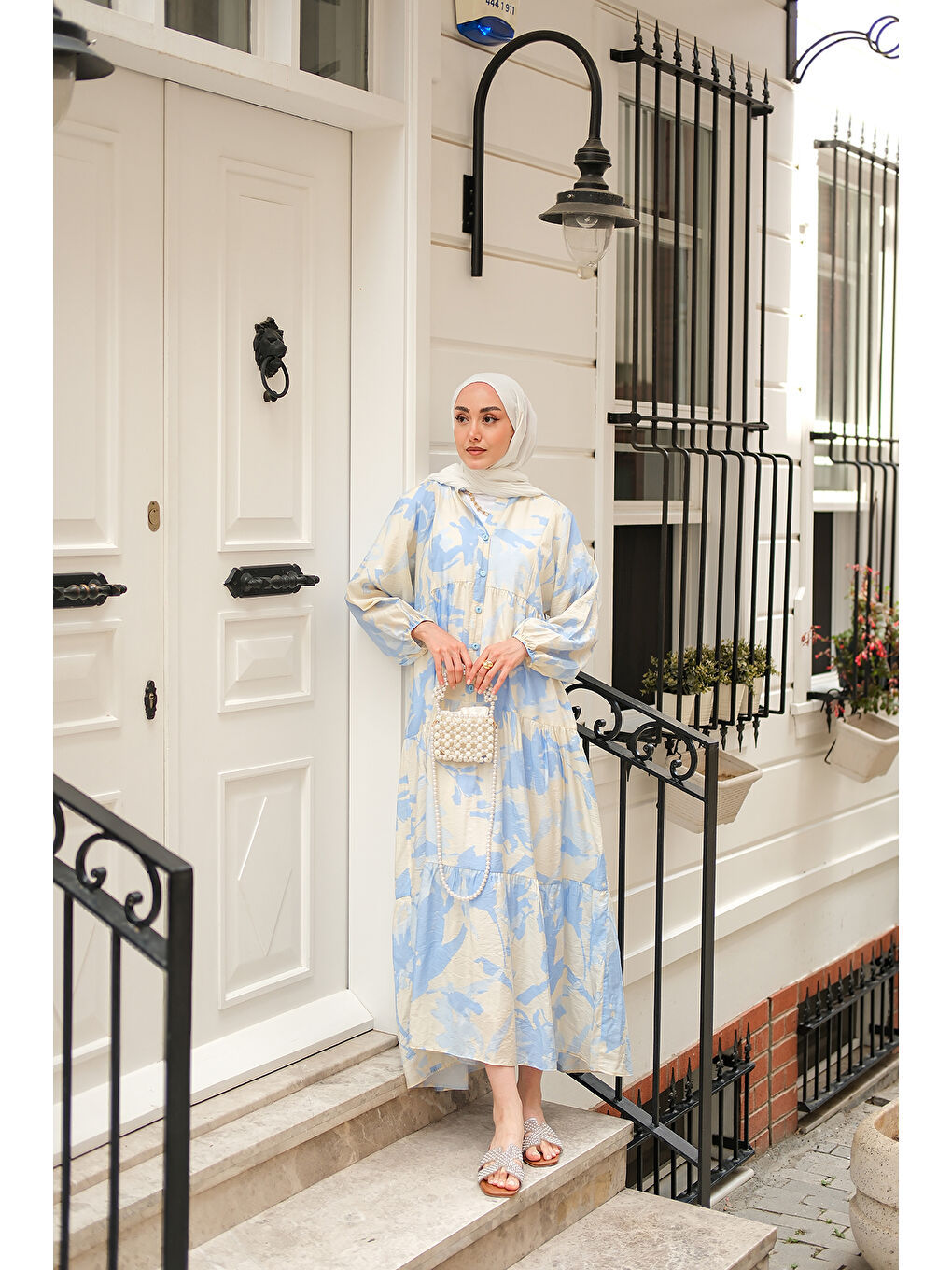 Kadın Karışık Desen Elbise Mavi-2