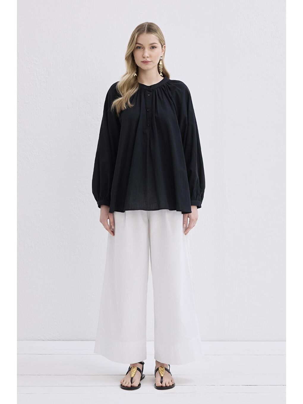 Flam Keten Gömlek Siyah-1