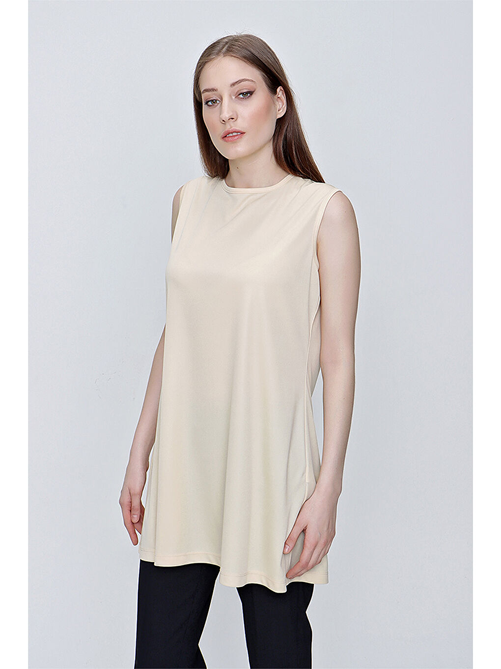 Bej Sıfır Kol Jüpon Tunik-3