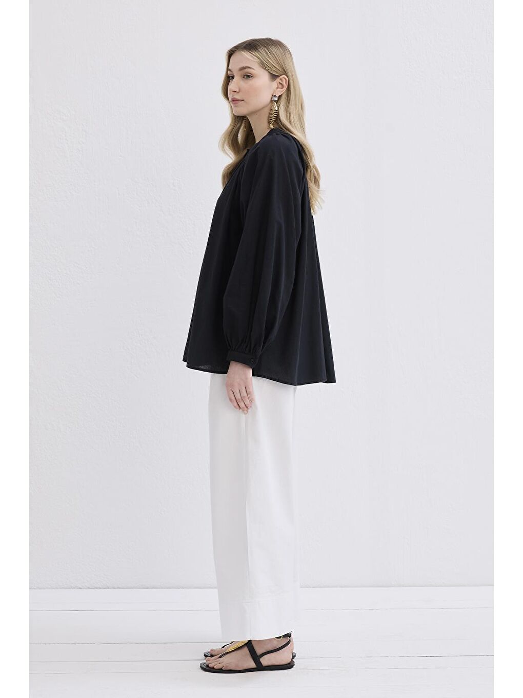 Flam Keten Gömlek Siyah-2