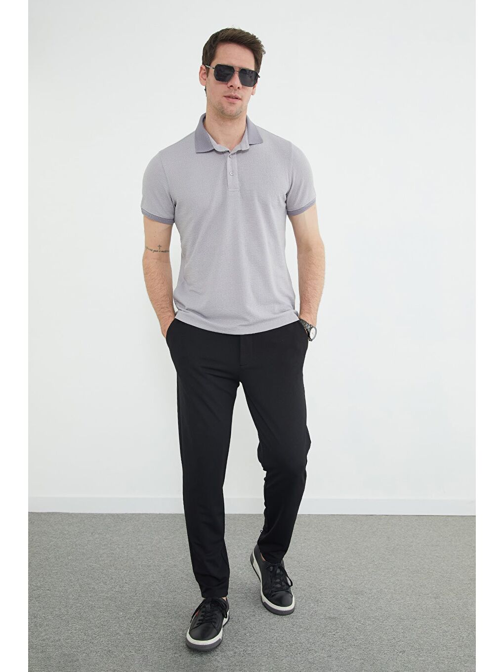 Gri Polo Yaka Regular Fit Tişört-2