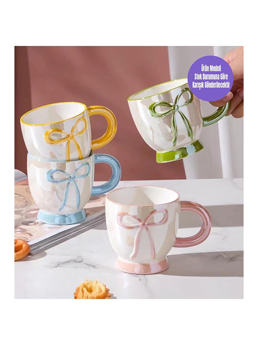 Karışık Pastel Fiyonk Temalı Seramik Kupa