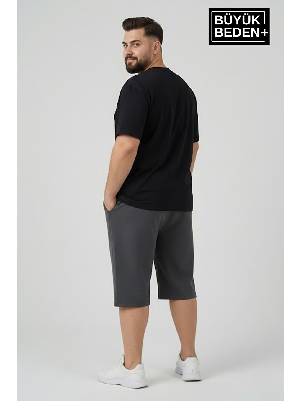 Gri Büyük Beden Erkek Şort New York Baskılı Rahat Kalıp 3XL-6XL SPR26BSR591-05-1