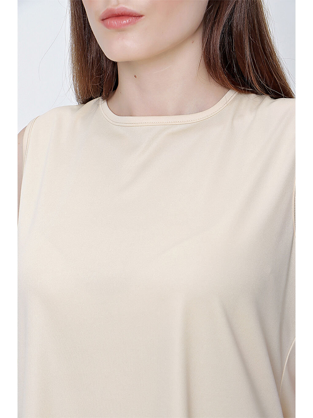 Bej Sıfır Kol Jüpon Tunik-4