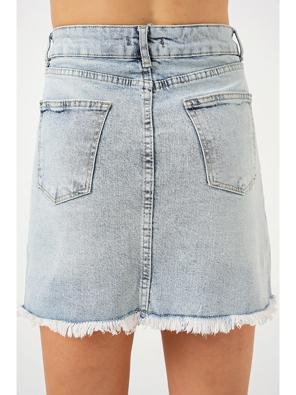 Kadın Püsküllü Mini Jean Etek 8051   Mavi-6