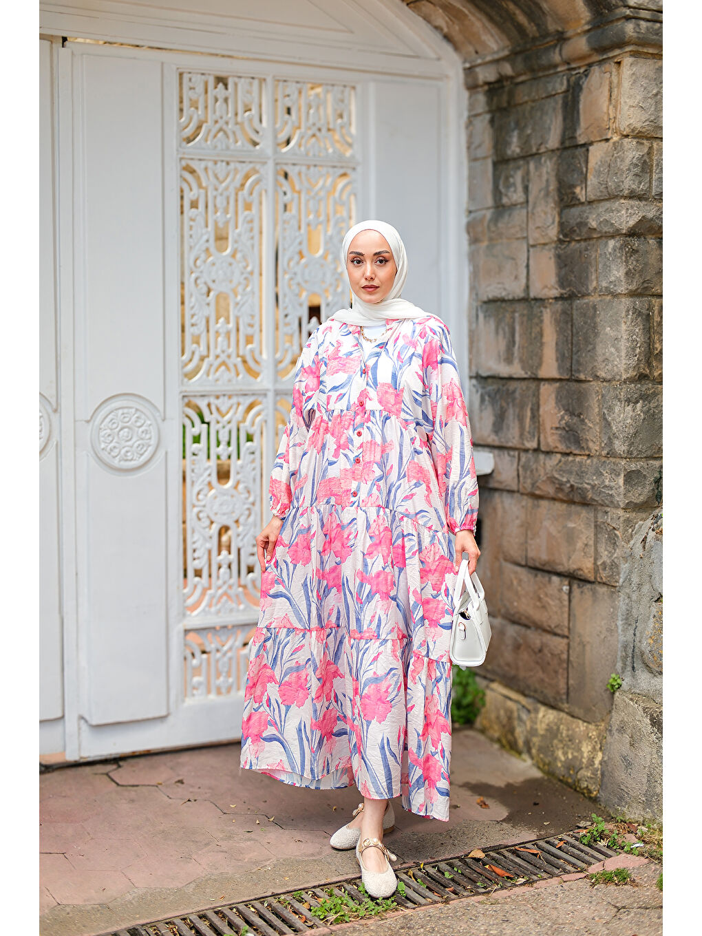 Kadın Flora Çicek Desenli Elbise Pembe-1