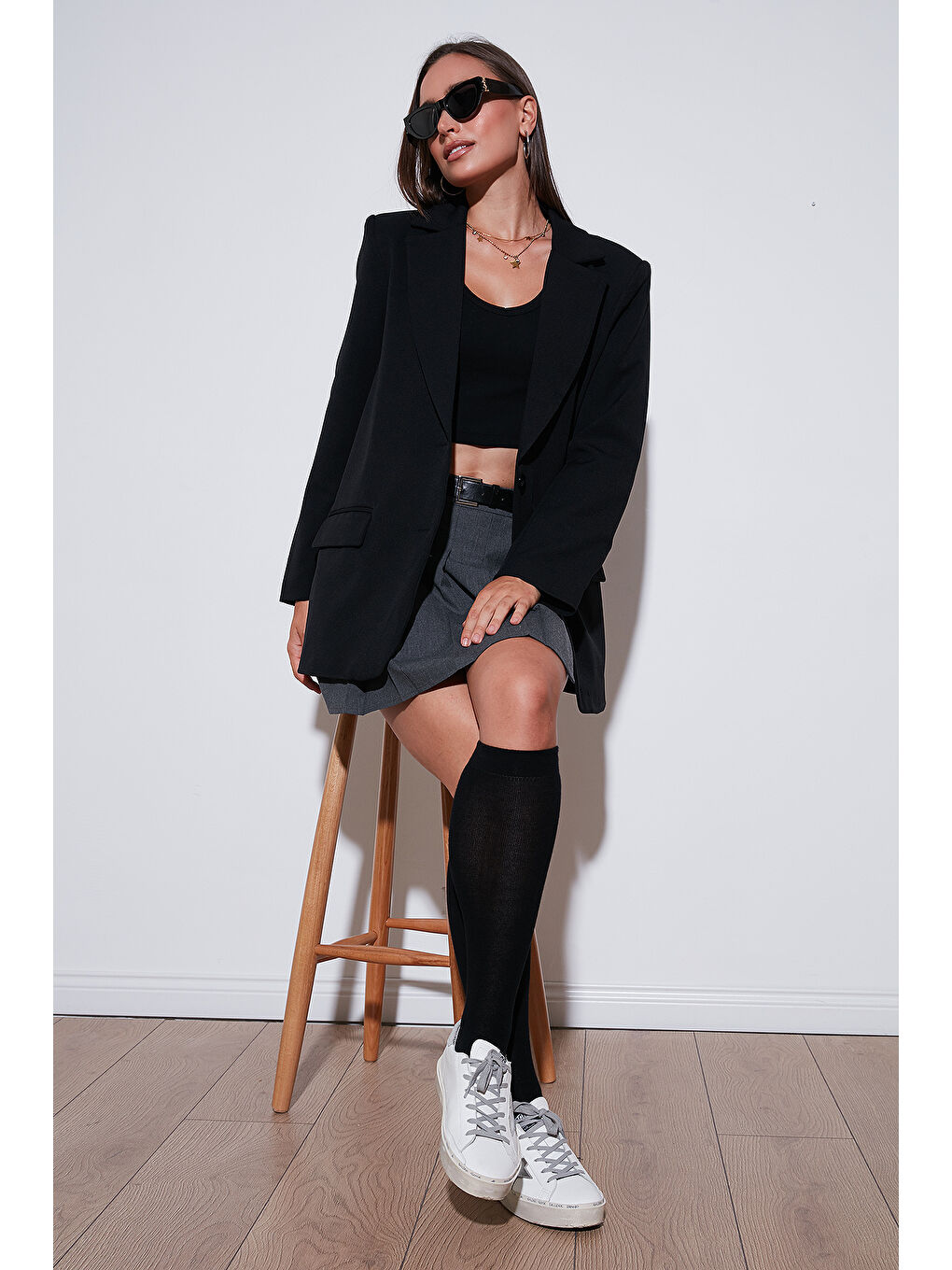 Siyah Relaxed Fit Mono Yaka Cepli Blazer Ceket 611BC00132-1