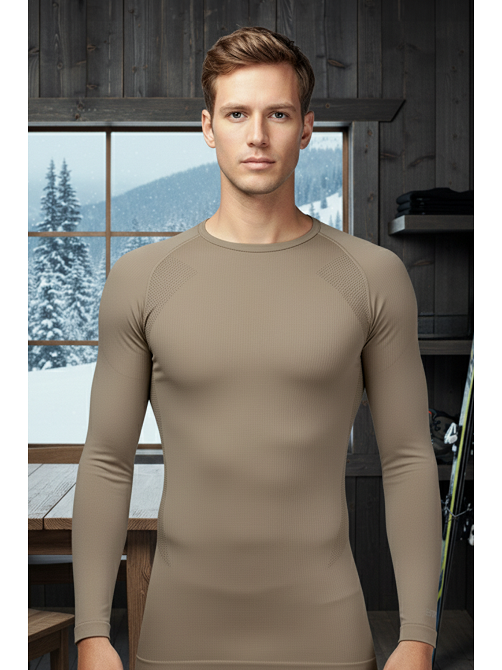 Bej Erkek Seamless Termal Sweatshirt KUM-2