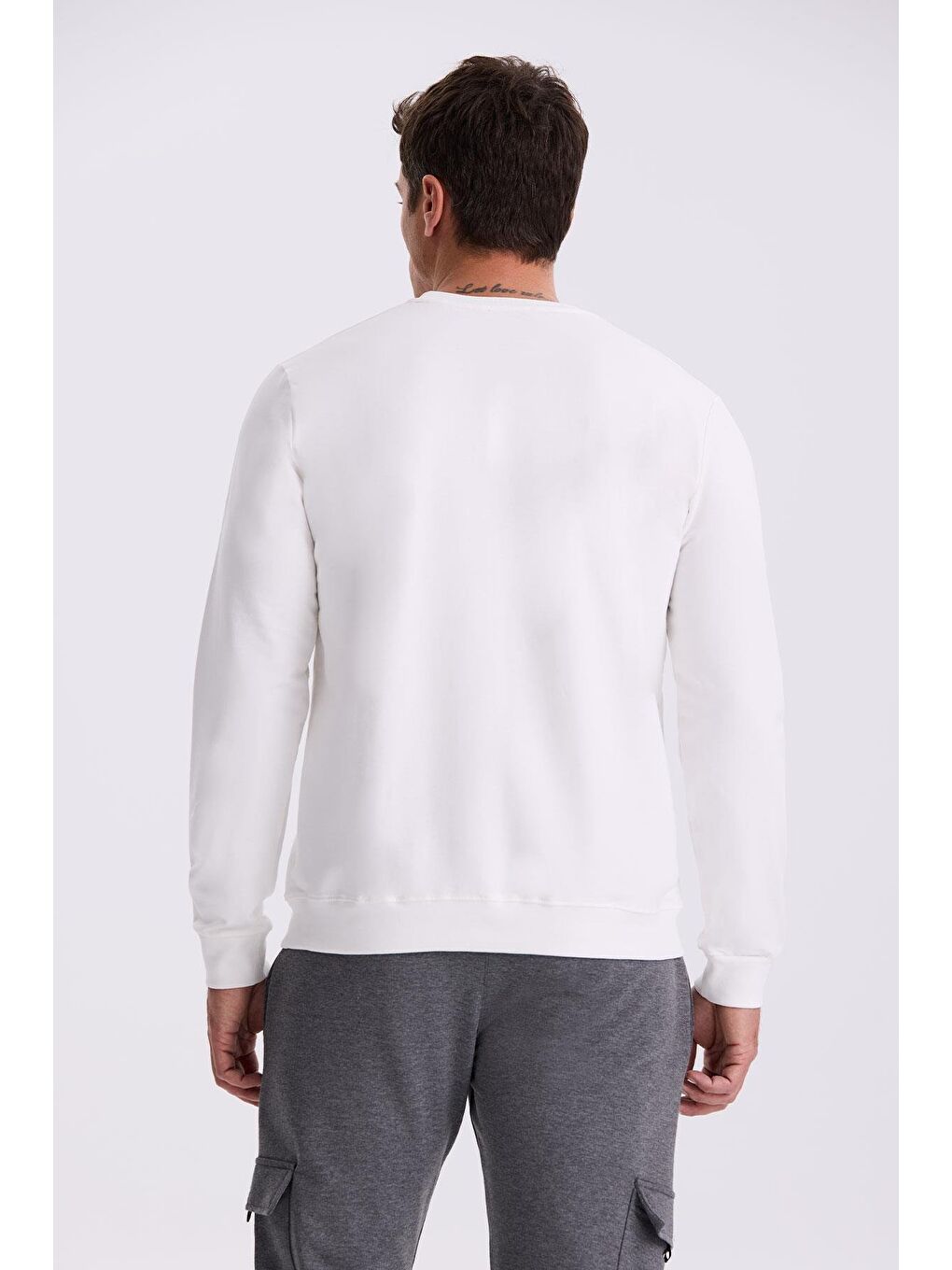 Ekru Slim Fit Bisiklet Yaka Baskılı %100 Pamuk Sweatshirt-3