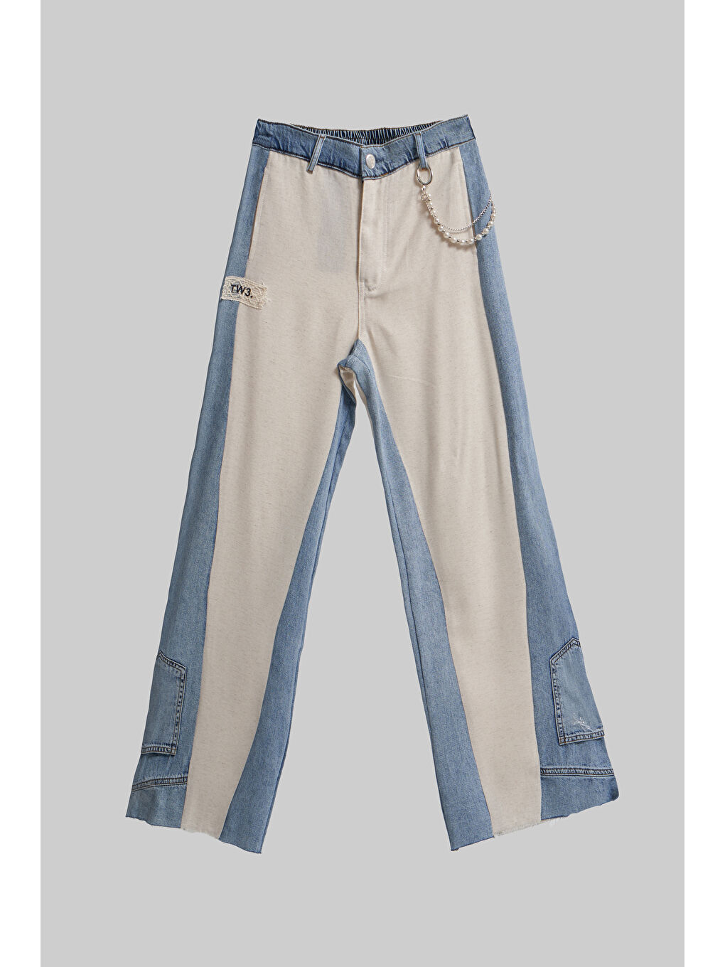 Mavi Kadın Tint Bej Renk Palazzo Fit Bol Kesim Aksesuar Detaylı Özel Tasarım Denim Jean-1