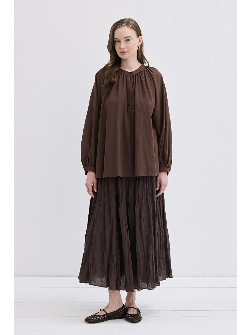 Kahverengi Flam Keten Gömlek Kahve-1