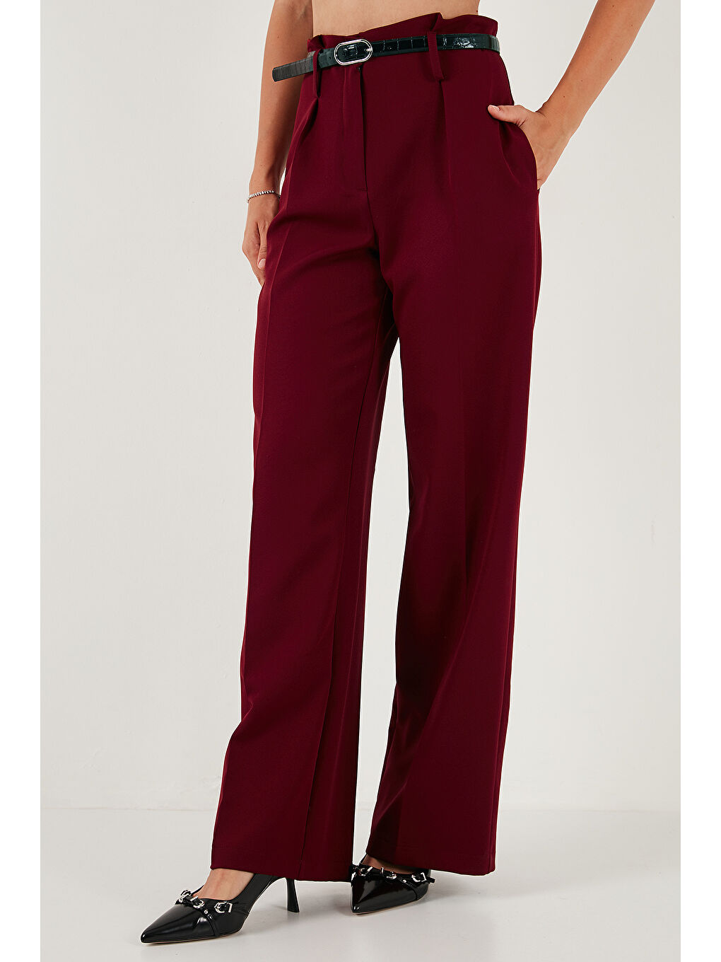 Bordo Wide Leg Yüksek Bel Geniş Paça Palazzo Pantolon 65271262-4