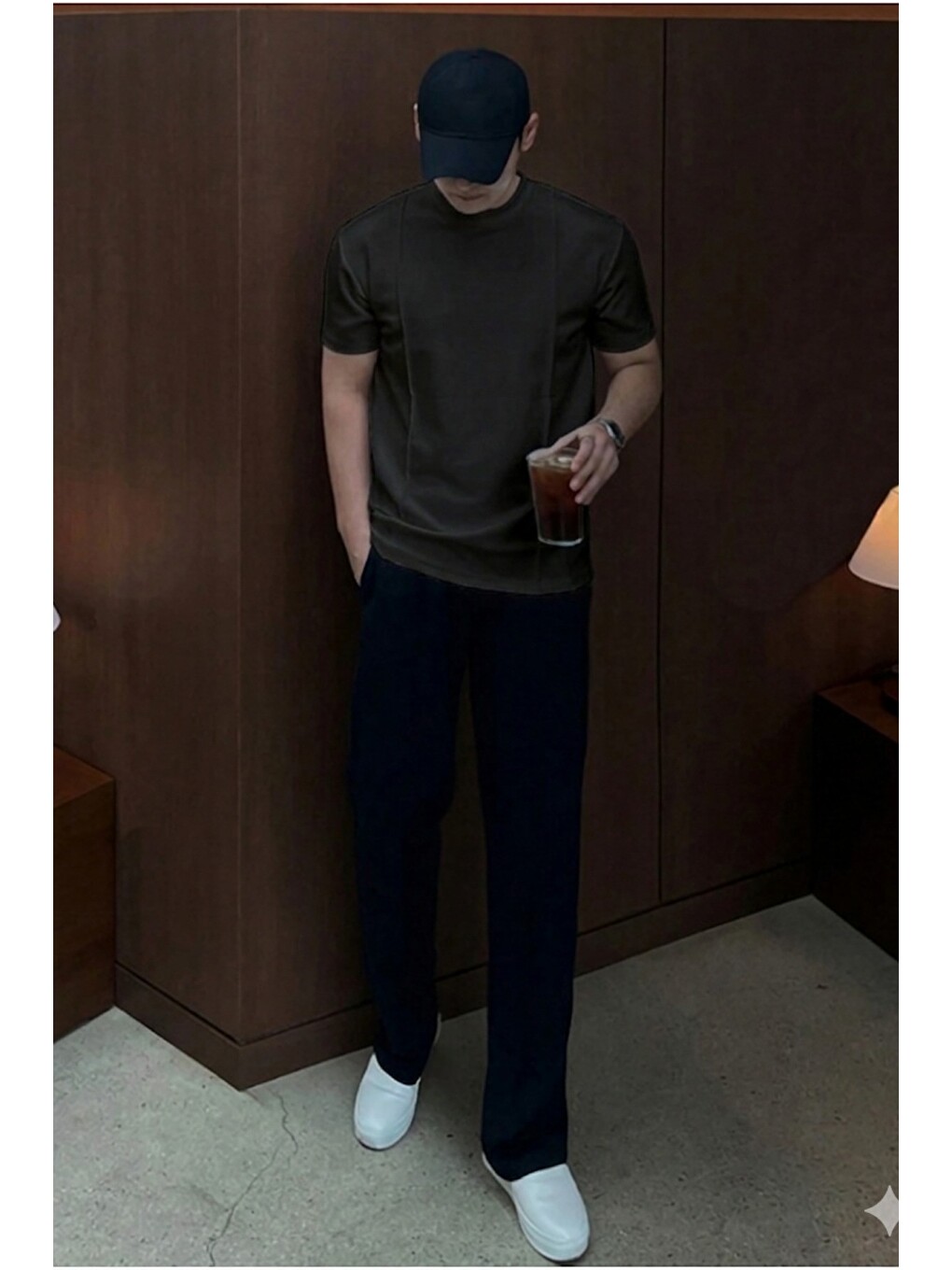 Siyah Erkek Çizgi Detaylı Slim Fit Tişört Bisiklet Yaka Casual Pamuklu Tişört-1
