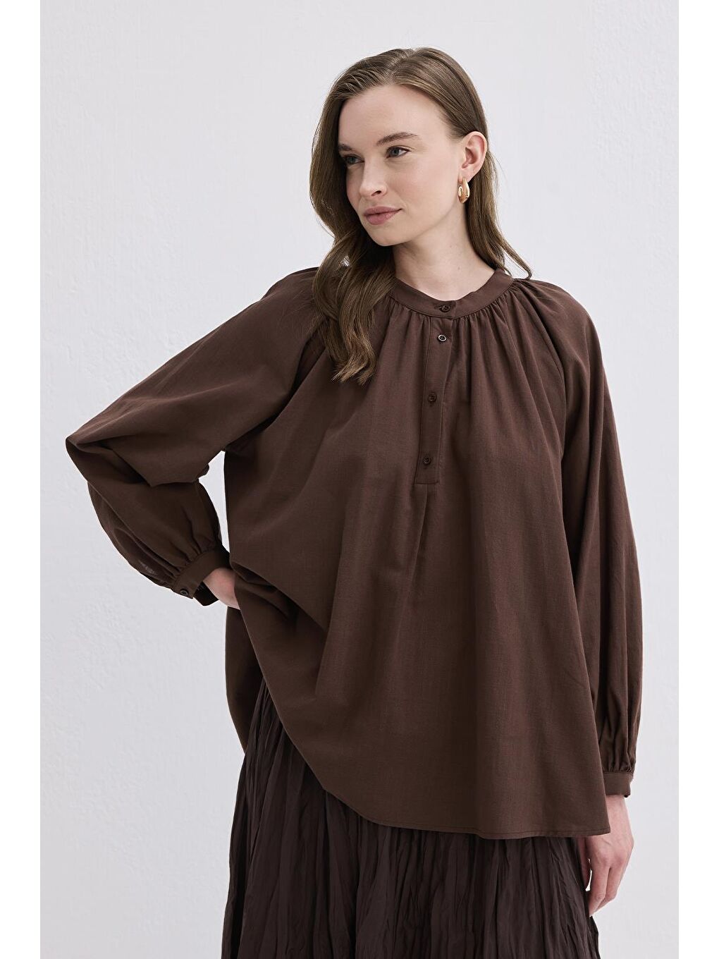 Kahverengi Flam Keten Gömlek Kahve-2