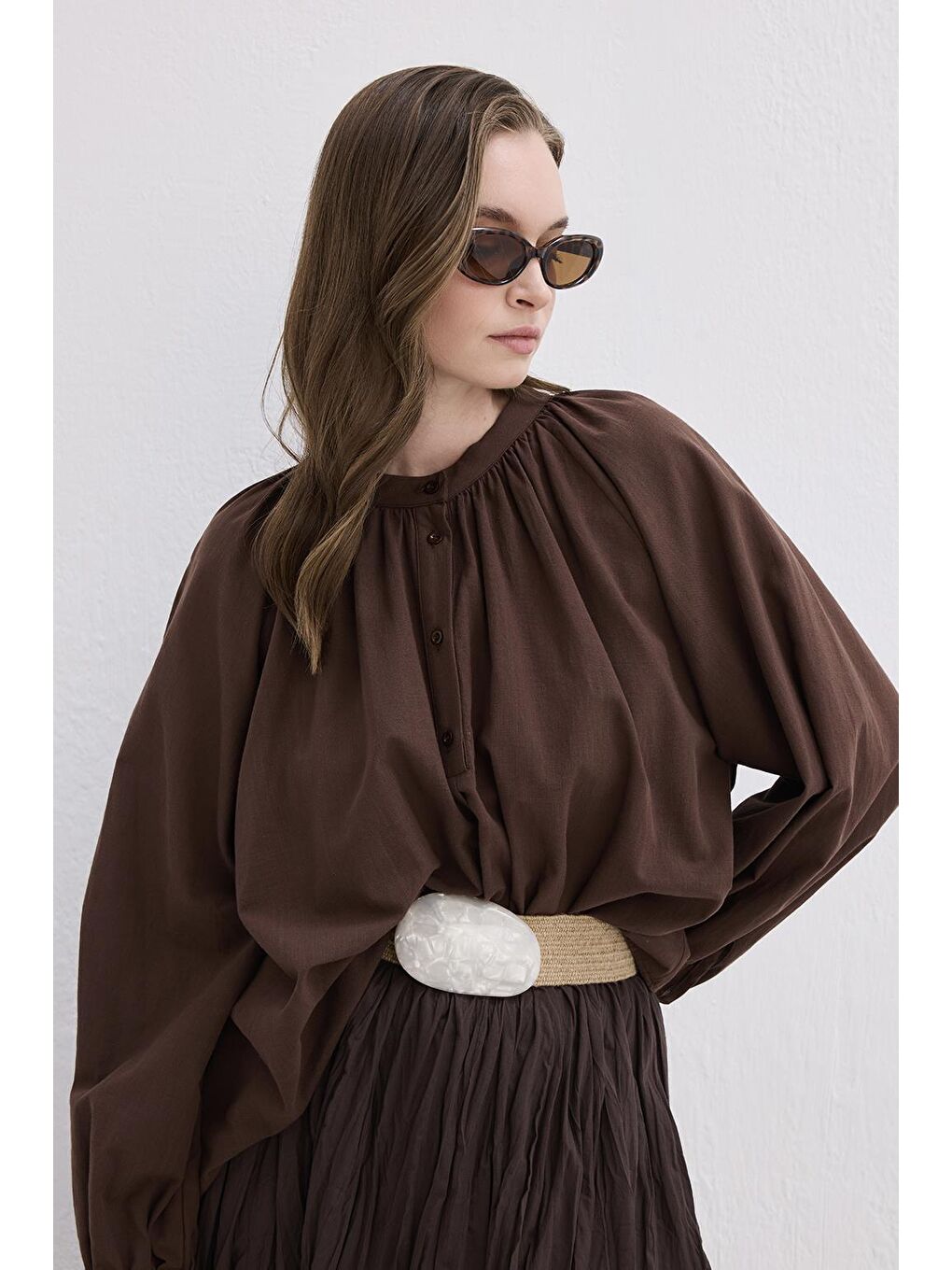 Kahverengi Flam Keten Gömlek Kahve-3
