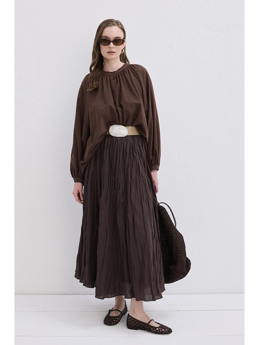 Kahverengi Flam Keten Gömlek Kahve-4