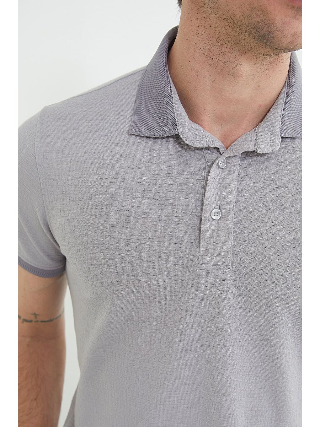 Gri Polo Yaka Regular Fit Tişört-4