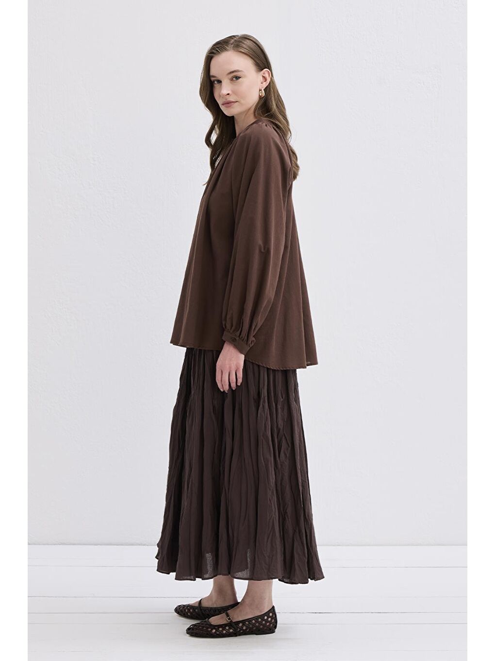 Kahverengi Flam Keten Gömlek Kahve-5