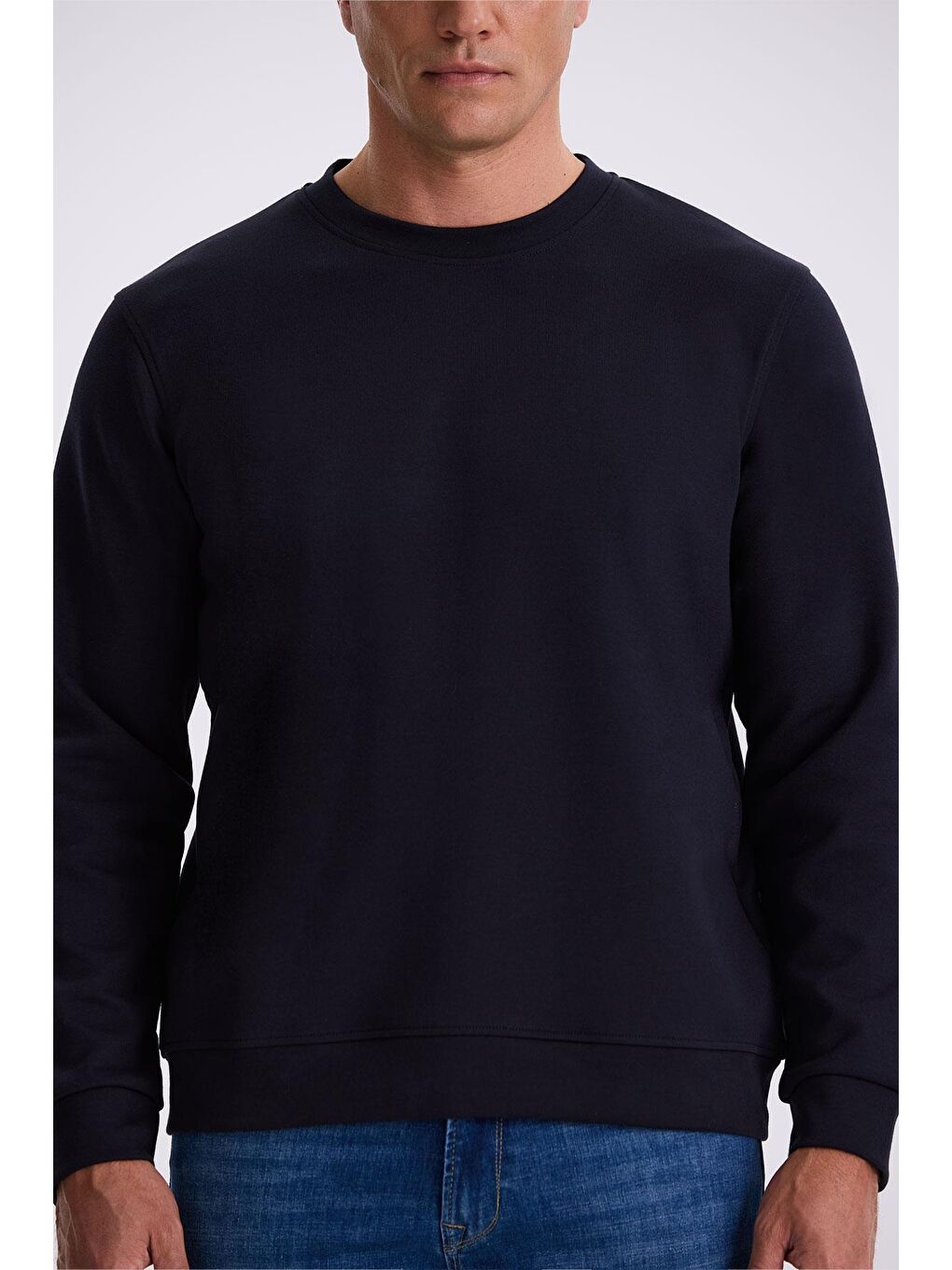 Lacivert Slim Fit Bisiklet Yaka Basic Pamuklu Elastanlı Sweatshirt-2