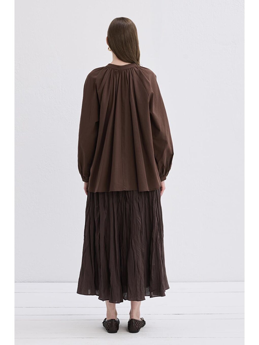 Kahverengi Flam Keten Gömlek Kahve-6