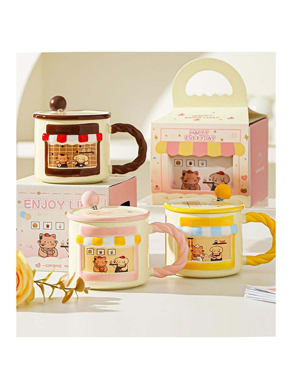 Karışık Kahve Sokağı Temalı Seramik Kupa-3