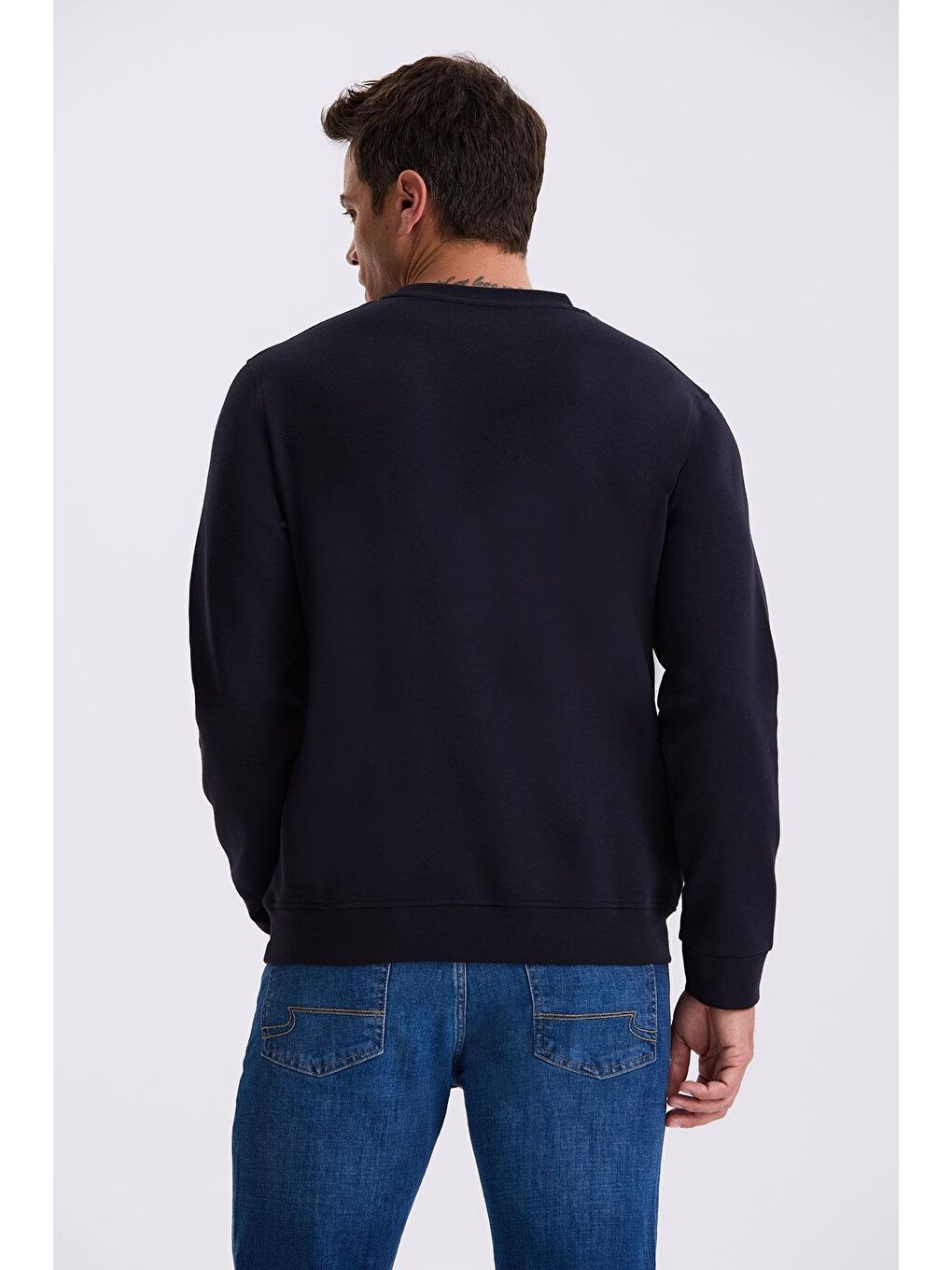 Lacivert Slim Fit Bisiklet Yaka Basic Pamuklu Elastanlı Sweatshirt-3