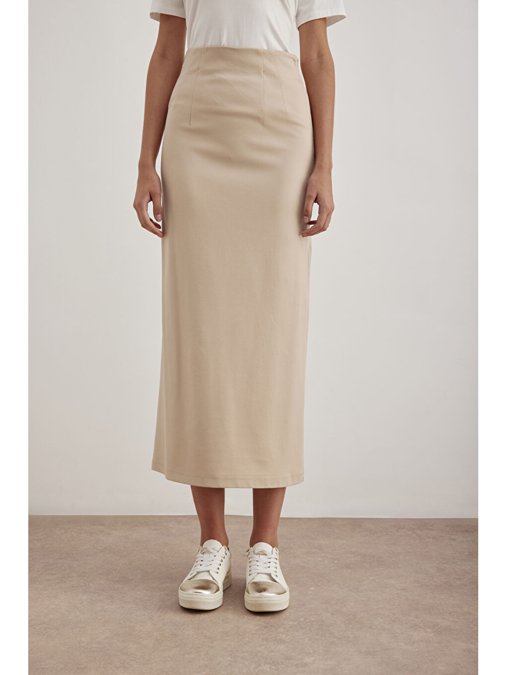 Bej Taş Örme Kalem Etek-1