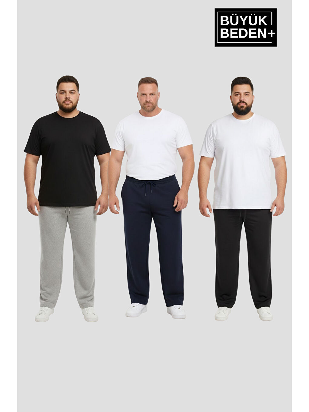 Siyah Erkek Büyük Beden Paça Reçme İnce Eşofman Altı 3’lü Set – Rahat Kalıp SPR26BEA952+3