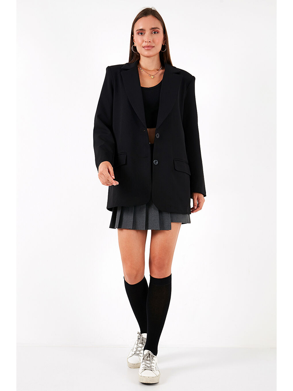 Siyah Relaxed Fit Mono Yaka Cepli Blazer Ceket 611BC00132-2