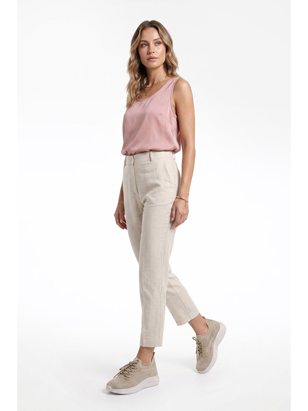 Bej Kadın AÇIK NUDE Triko Bağcıklı Memory Foam Tabanlıklı Comfort Sneaker-2