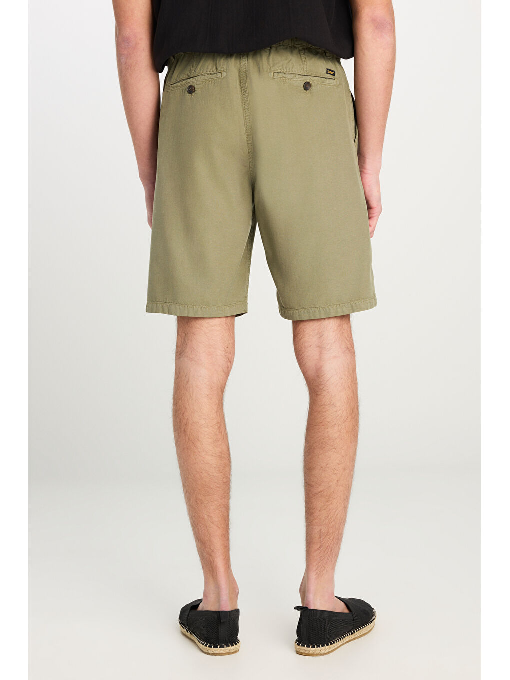 Relaxed Fit Geniş Kesim Lastik Bel Detaylı Esnek Haki Chino Şort-3